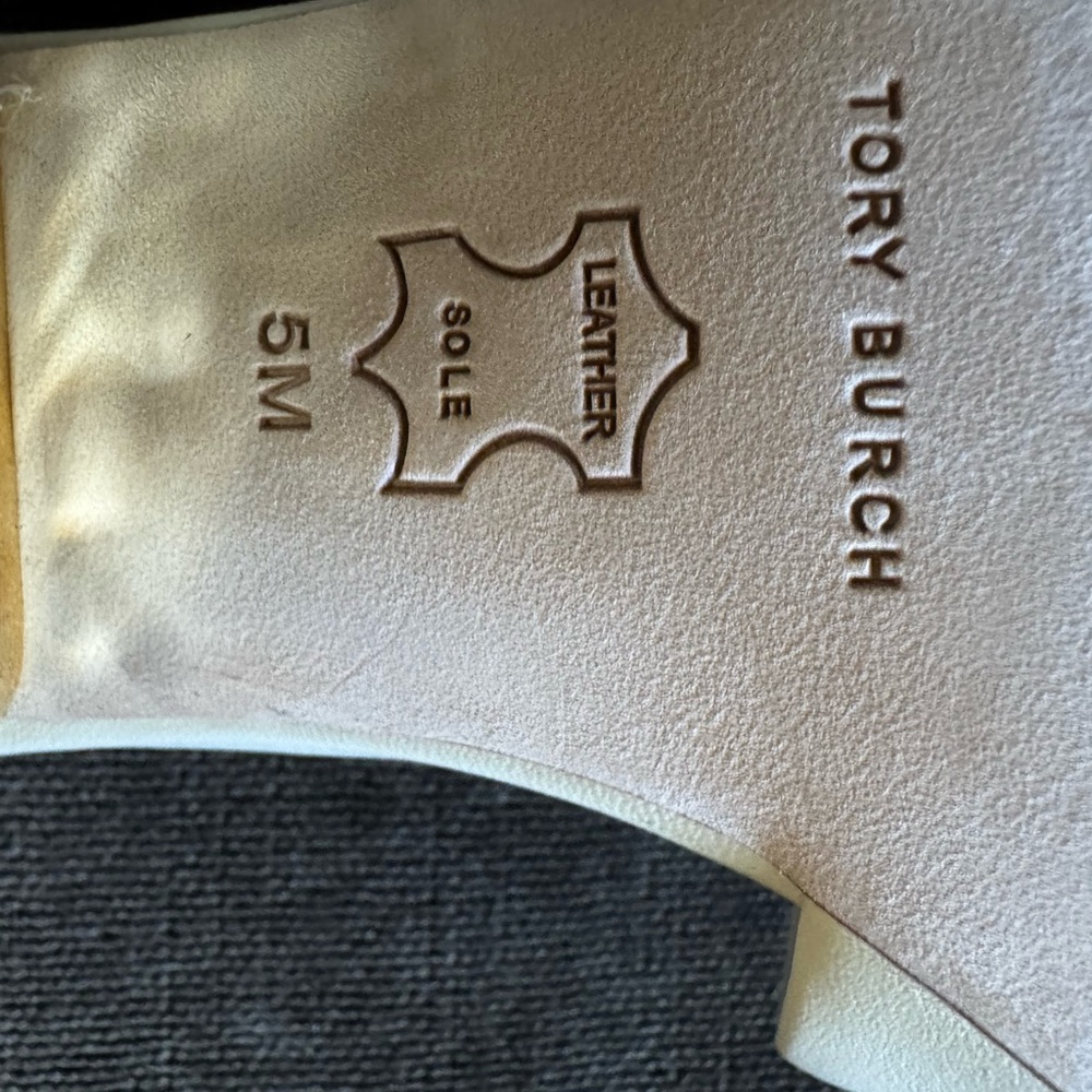 Tory Burch White and Gold Slide Sandals - Picture 7 of 8